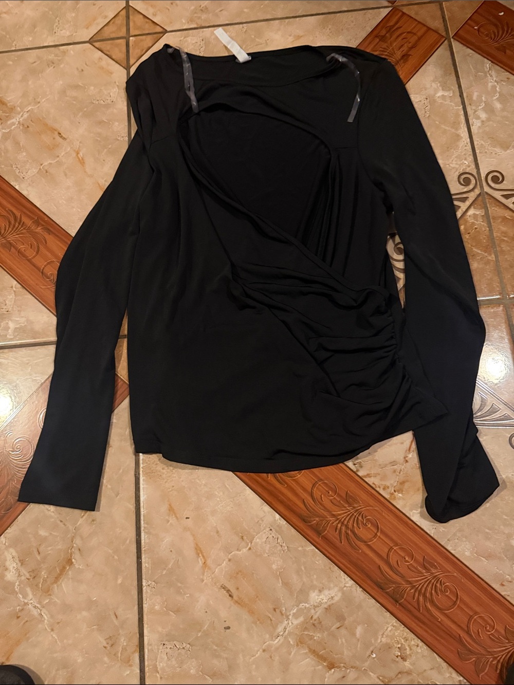 H&M Black Long-Sleeve Side-Ruched Top